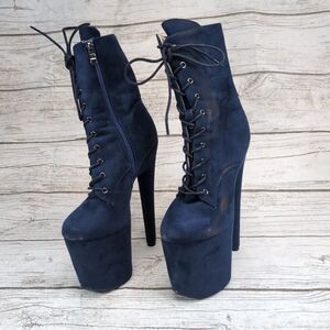 Sky High Blue Platform Zip Up Dancer Boots